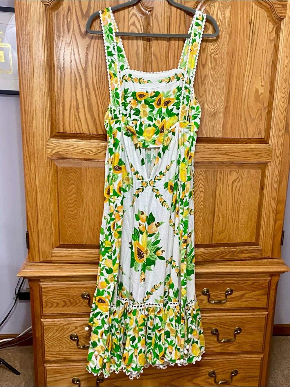 FARM Rio Papaya Salad Scarf Linen Blend Maxi Dress Off White Pockets Women XXS - Picture 12 of 17